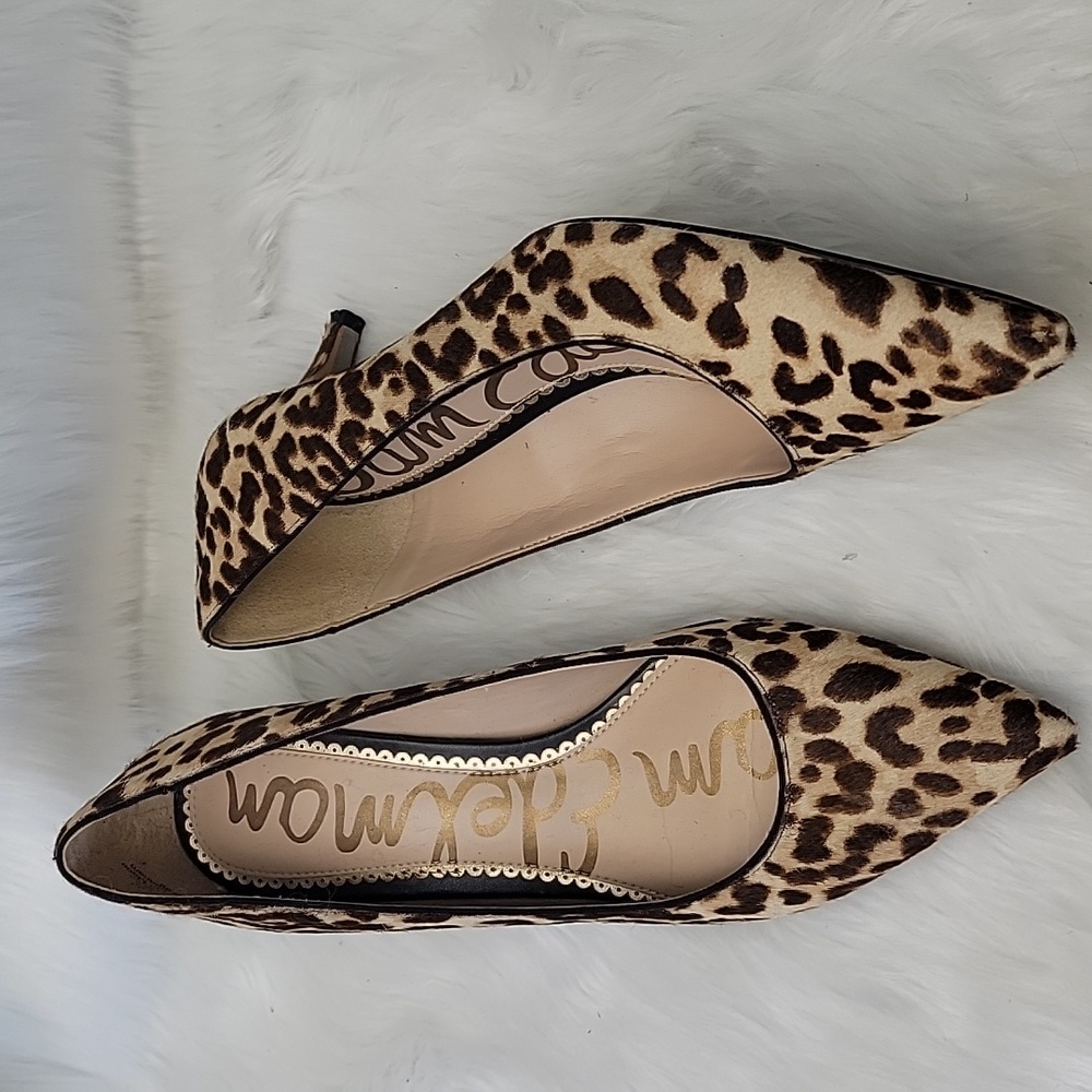 SAM EDELMAN Dori Cheetah Leopard Calf Hair Printed Office Party Kitten Heels 6.5